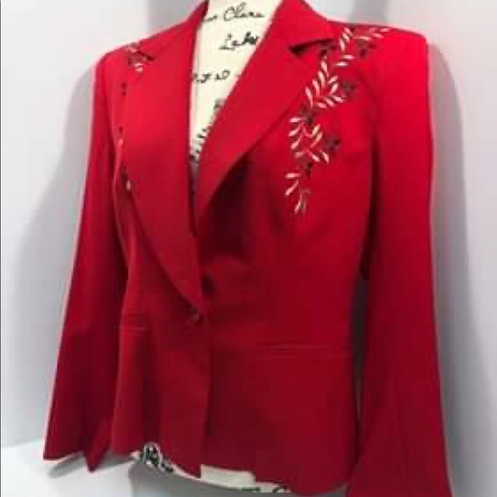 Gorgeous Red Embroidered Jacket by Manuel. Size 10